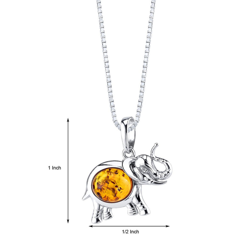 Baltic Amber Elephant Pendant Necklace Sterling Silver Multiple Color