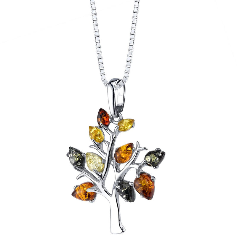 Baltic Amber Tree of Life Pendant Necklace Sterling Silver