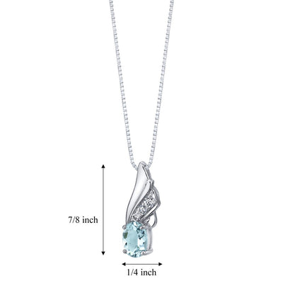 Aquamarine Angel Wing Pendant Necklace Sterling Silver 1.25 carats