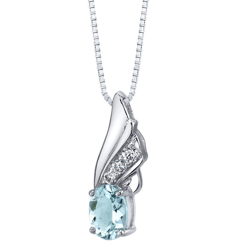 Aquamarine Angel Wing Pendant Necklace Sterling Silver 1.25 carats