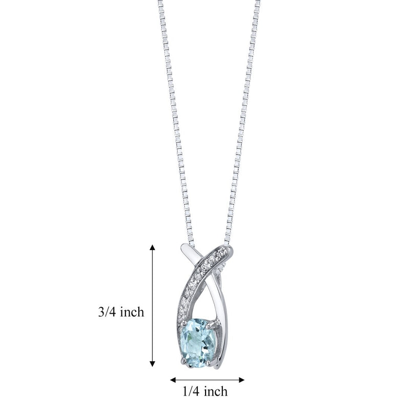 Aquamarine Pendant Necklace Sterling Silver Oval Shape 0.75 carats