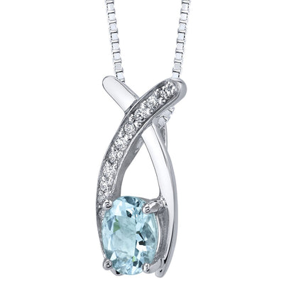 Aquamarine Pendant Necklace Sterling Silver Oval Shape 0.75 carats
