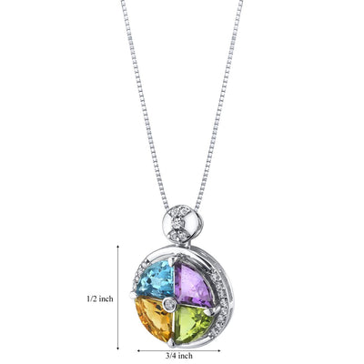 3.75 carats Multicolor Gemstone Quattro Pendant Necklace Sterling Silver