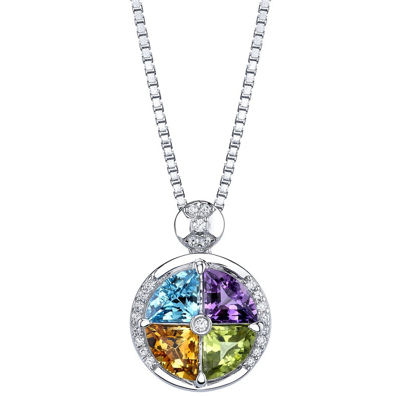 3.75 carats Multicolor Gemstone Quattro Pendant Necklace Sterling Silver