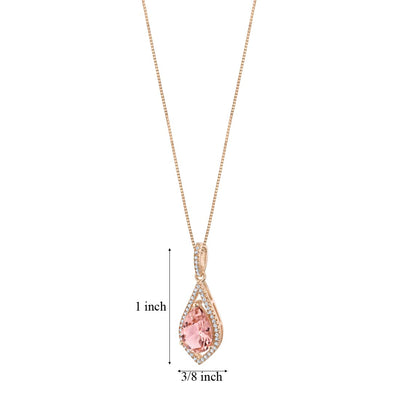 Simulated Morganite Rose-Tone Sterling Silver Regal Pendant Necklace 3.50 Carats Pear Shape