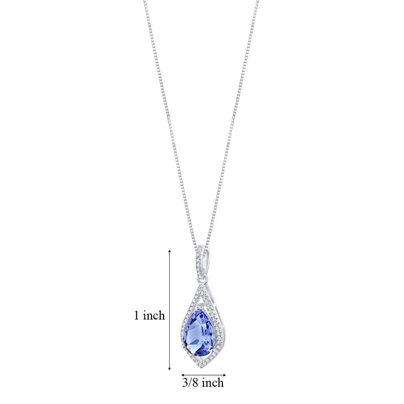 Simulated Tanzanite Sterling Silver Regal Pendant Necklace 3.50 Carats Pear Shape