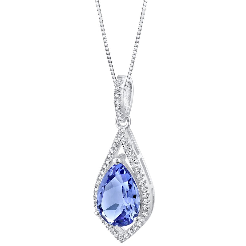 Simulated Tanzanite Sterling Silver Regal Pendant Necklace 3.50 Carats Pear Shape