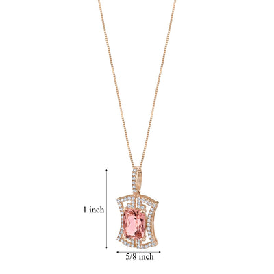 Simulated Morganite Rose-Tone Sterling Silver Art Deco Pendant Necklace 3 Carats