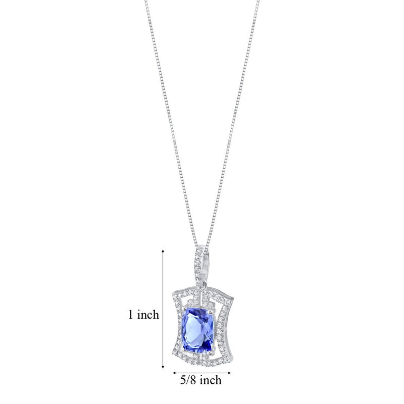 Simulated Tanzanite Sterling Silver Art Deco Pendant Necklace 3 Carats