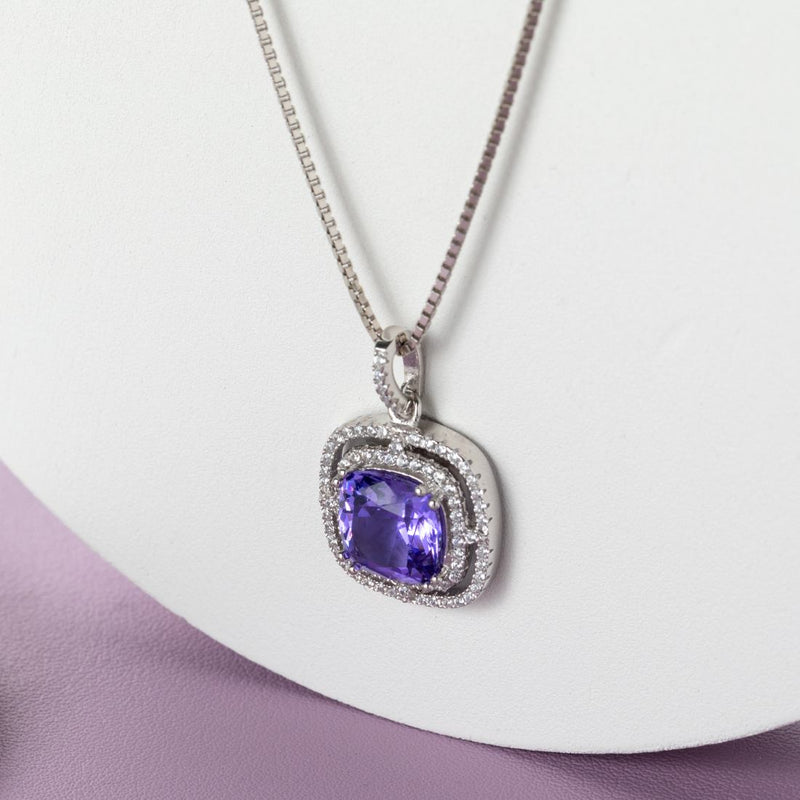 Simulated Tanzanite Sterling Silver Glisten Pendant Necklace 4 Carats