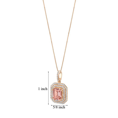 Simulated Morganite Rose-Tone Sterling Silver Octagon Pendant Necklace 4 Carats