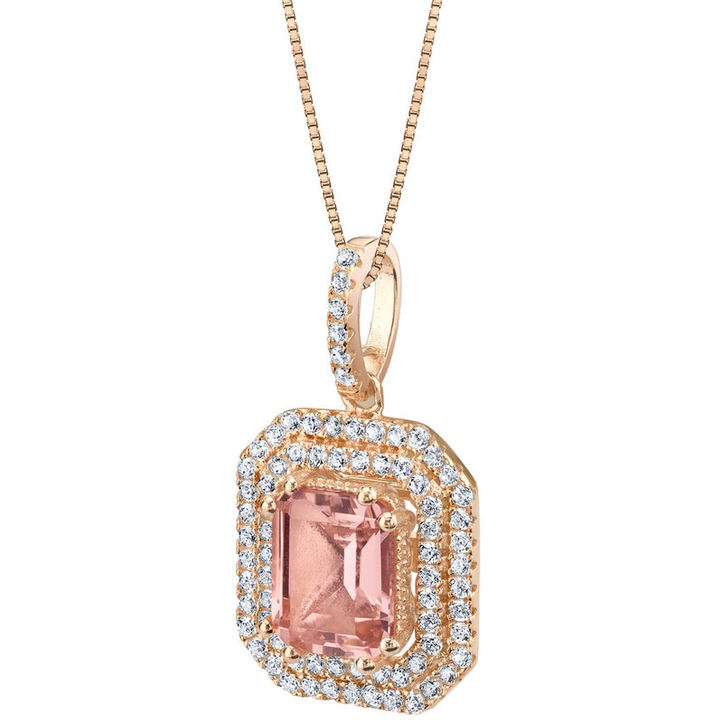 Simulated Morganite Rose-Tone Sterling Silver Octagon Pendant Necklace 4 Carats