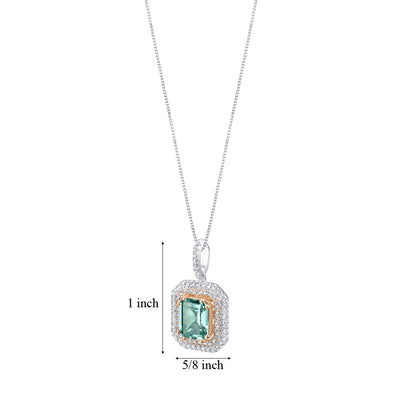 Simulated Paraiba Tourmaline Two-Tone Sterling Silver Octagon Pendant Necklace 4 Carats