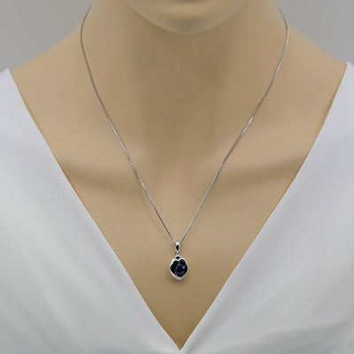 Created Sapphire Sterling Silver Sphere Pendant Necklace