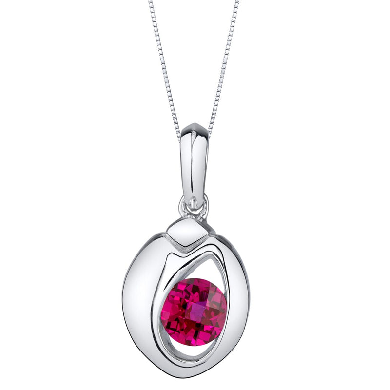Ruby Sphere Solitaire Pendant Necklace Sterling Silver 1.25 Carats