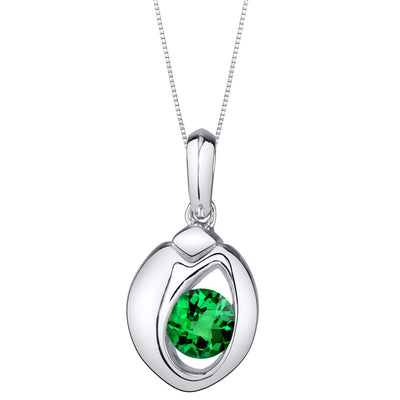 Simulated Emerald Sterling Silver Sphere Pendant Necklace