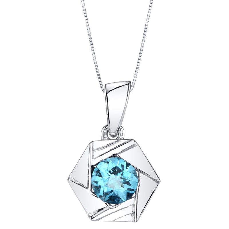 Swiss Blue Topaz Cirque Solitaire Pendant Necklace Sterling Silver