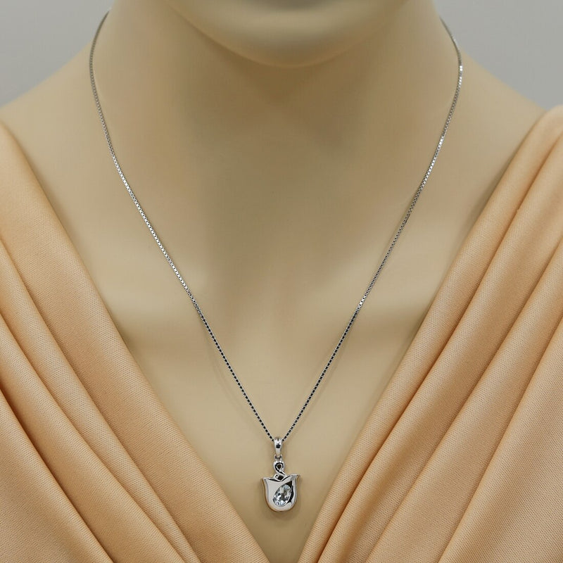 Aquamarine Sterling Silver Tulip Pendant Necklace