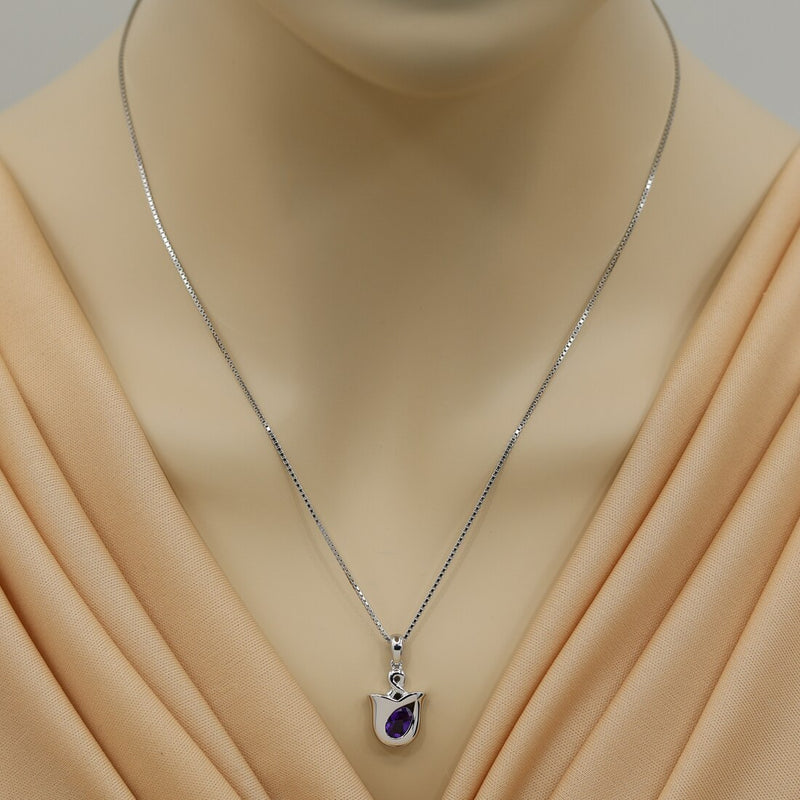 Amethyst Sterling Silver Tulip Pendant Necklace