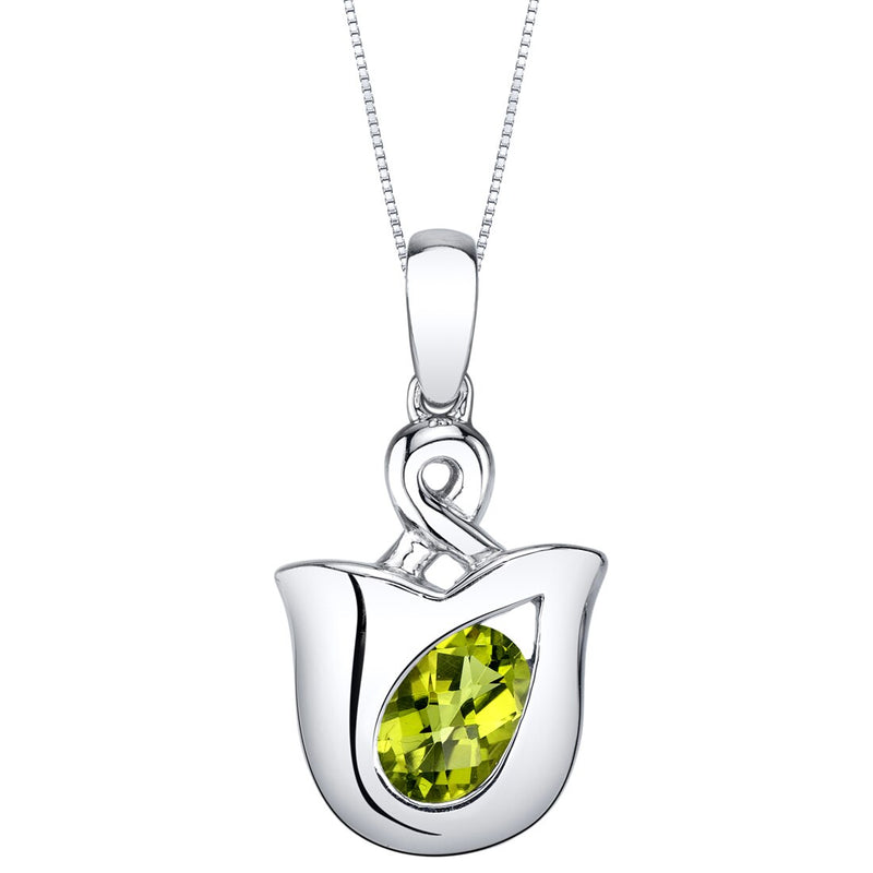 Peridot Tulip Solitaire Pendant Necklace Sterling Silver Oval Shape