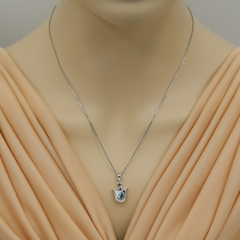 Swiss Blue Topaz Sterling Silver Tulip Pendant Necklace