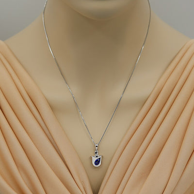 Created Blue Sapphire Sterling Silver Tulip Pendant Necklace