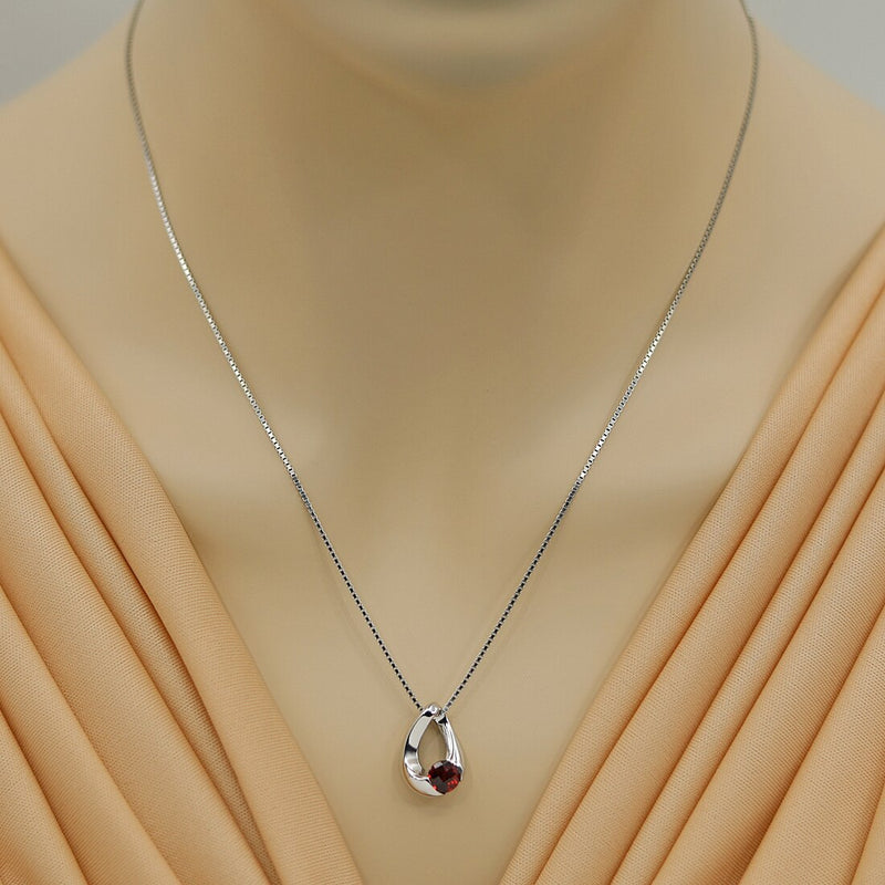 Garnet Sterling Silver Slider Pendant Necklace