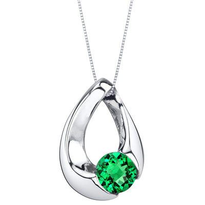 Simulated Emerald Sterling Silver Slider Pendant Necklace