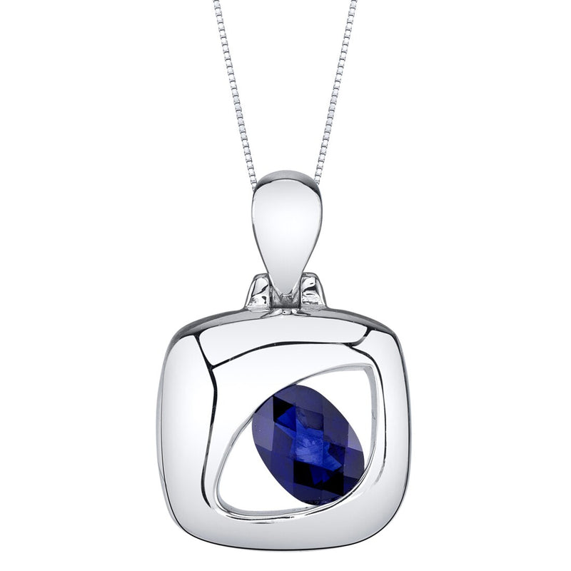 Created Blue Sapphire Sterling Silver Sculpted Pendant Necklace