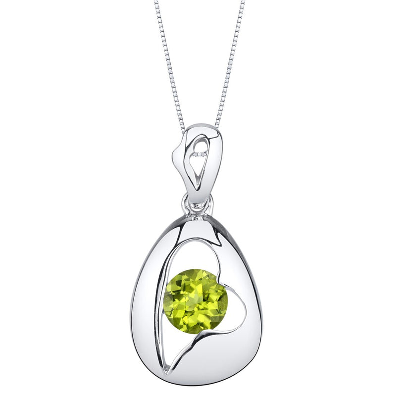 Peridot Minimalist Solitaire Pendant Necklace Sterling Silver