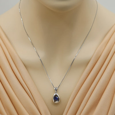 Created Blue Sapphire Sterling Silver Minimalist Pendant Necklace