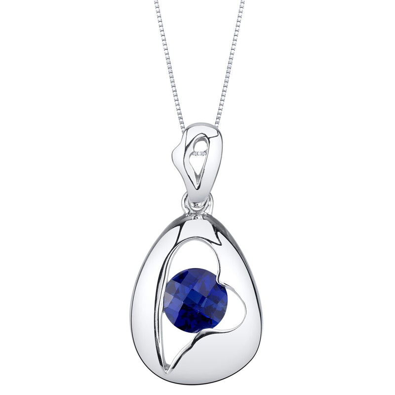 Created Blue Sapphire Sterling Silver Minimalist Pendant Necklace