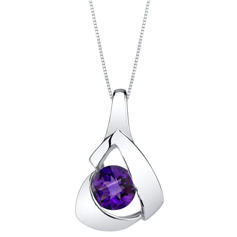 Amethyst Sterling Silver Chiseled Pendant Necklace