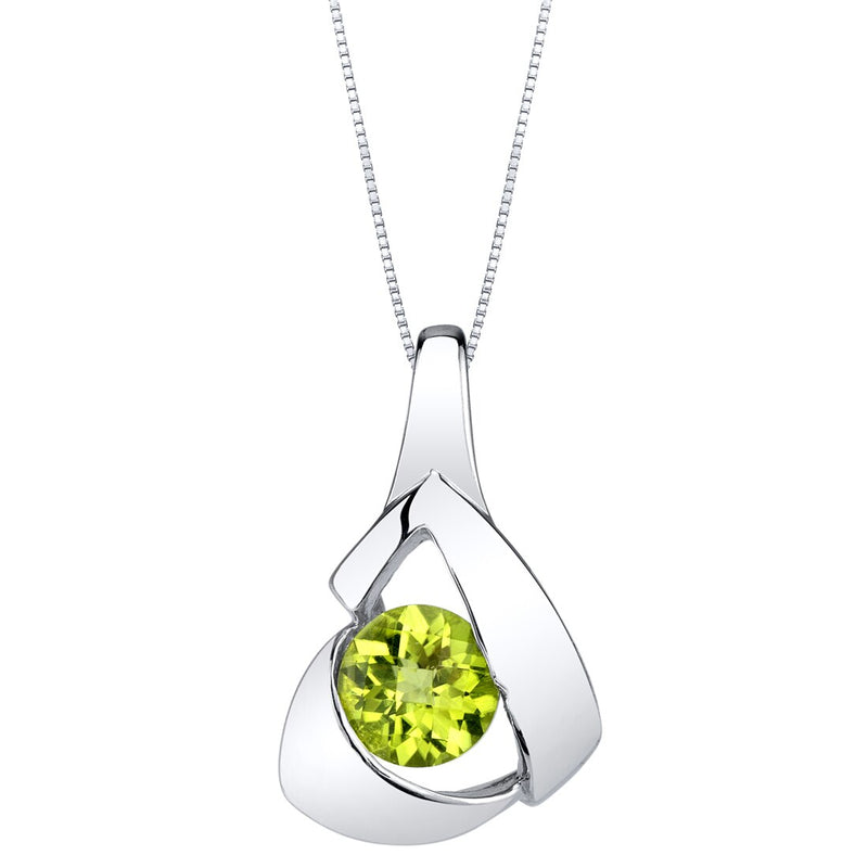Peridot Sterling Silver Chiseled Pendant Necklace