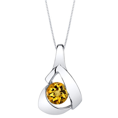 Citrine Sterling Silver Chiseled Pendant Necklace