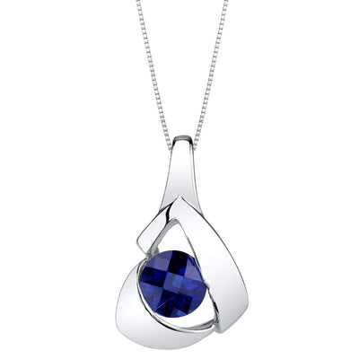 Created Sapphire Sterling Silver Chiseled Pendant Necklace