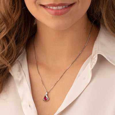 Created Ruby Sterling Silver Chiseled Pendant Necklace