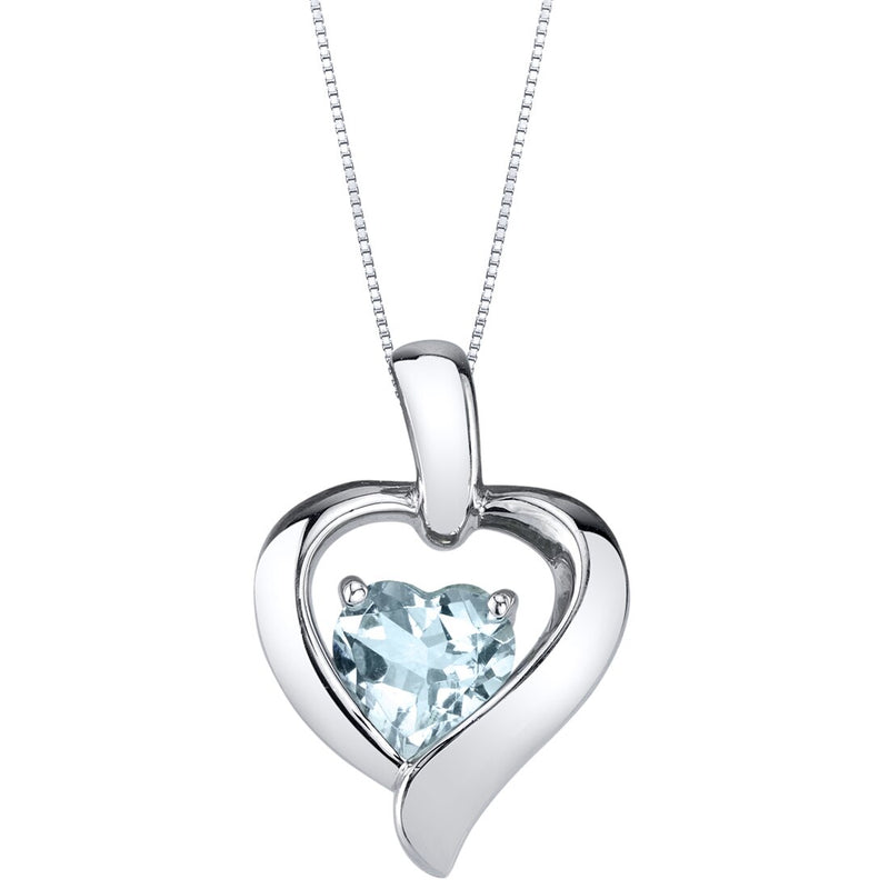 Aquamarine Sterling Silver Heart in Heart Pendant Necklace