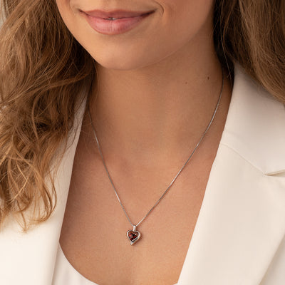 Garnet Sterling Silver Heart in Heart Pendant Necklace