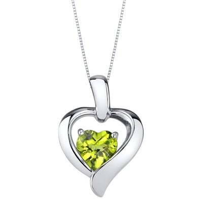 Peridot Sterling Silver Heart in Heart Pendant Necklace