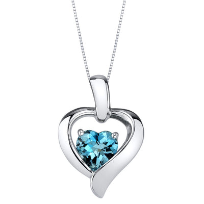 London Blue Topaz Sterling Silver Heart in Heart Pendant Necklace