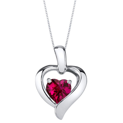 Created Ruby Sterling Silver Heart in Heart Pendant Necklace