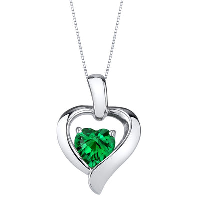 Simulated Emerald Sterling Silver Heart in Heart Pendant Necklace