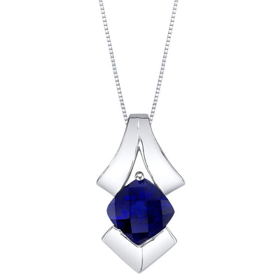 Created Blue Sapphire Sterling Silver Pagoda Pendant Necklace