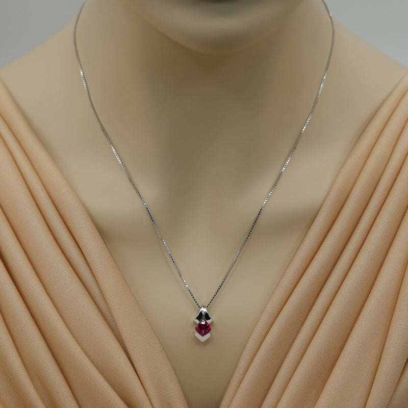 Created Ruby Sterling Silver Pagoda Pendant Necklace 1.25 Carats