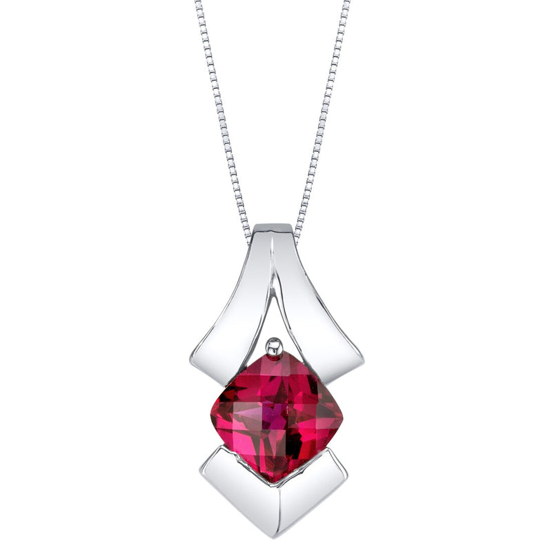Created Ruby Sterling Silver Pagoda Pendant Necklace 1.25 Carats