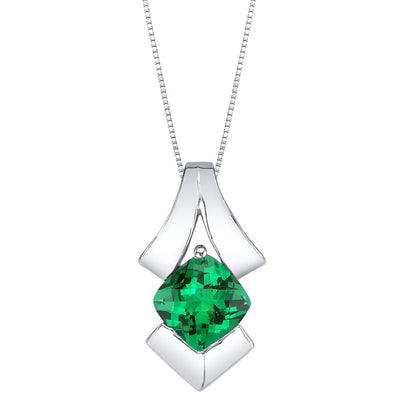 Simulated Emerald Sterling Silver Pagoda Pendant Necklace