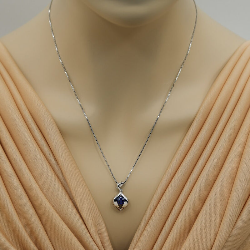Created Blue Sapphire Sterling Silver Venus Pendant Necklace