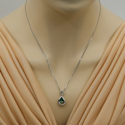 Simulated Emerald Sterling Silver Raindrop Pendant Necklace