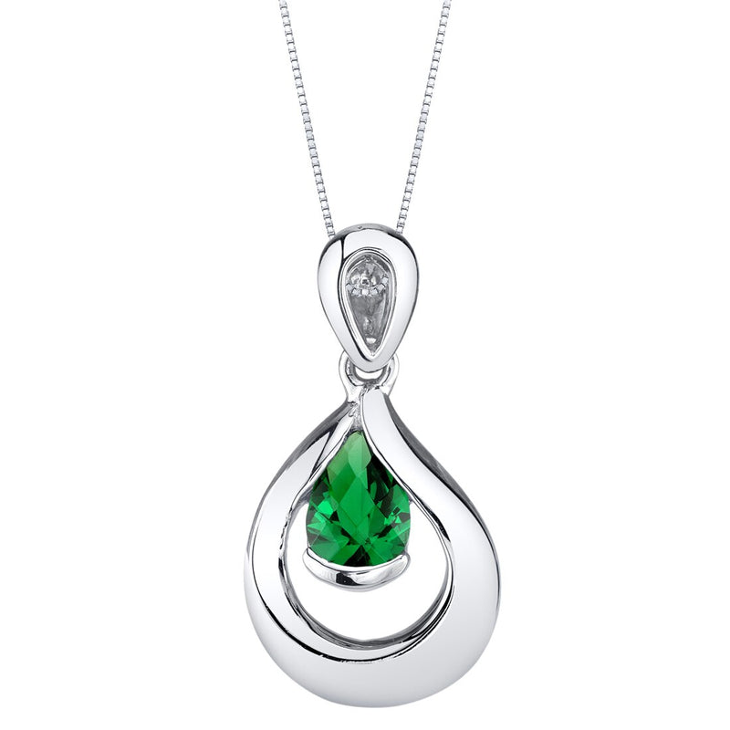 Simulated Emerald Sterling Silver Raindrop Pendant Necklace